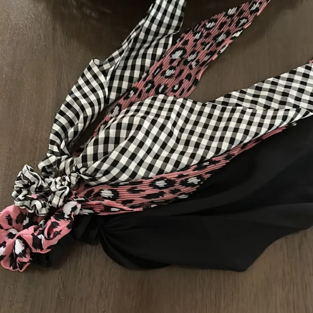 Sheer Bundle Hair Ties Ponytail Animal Print Black Hair 70’s Retro Artsy Fun